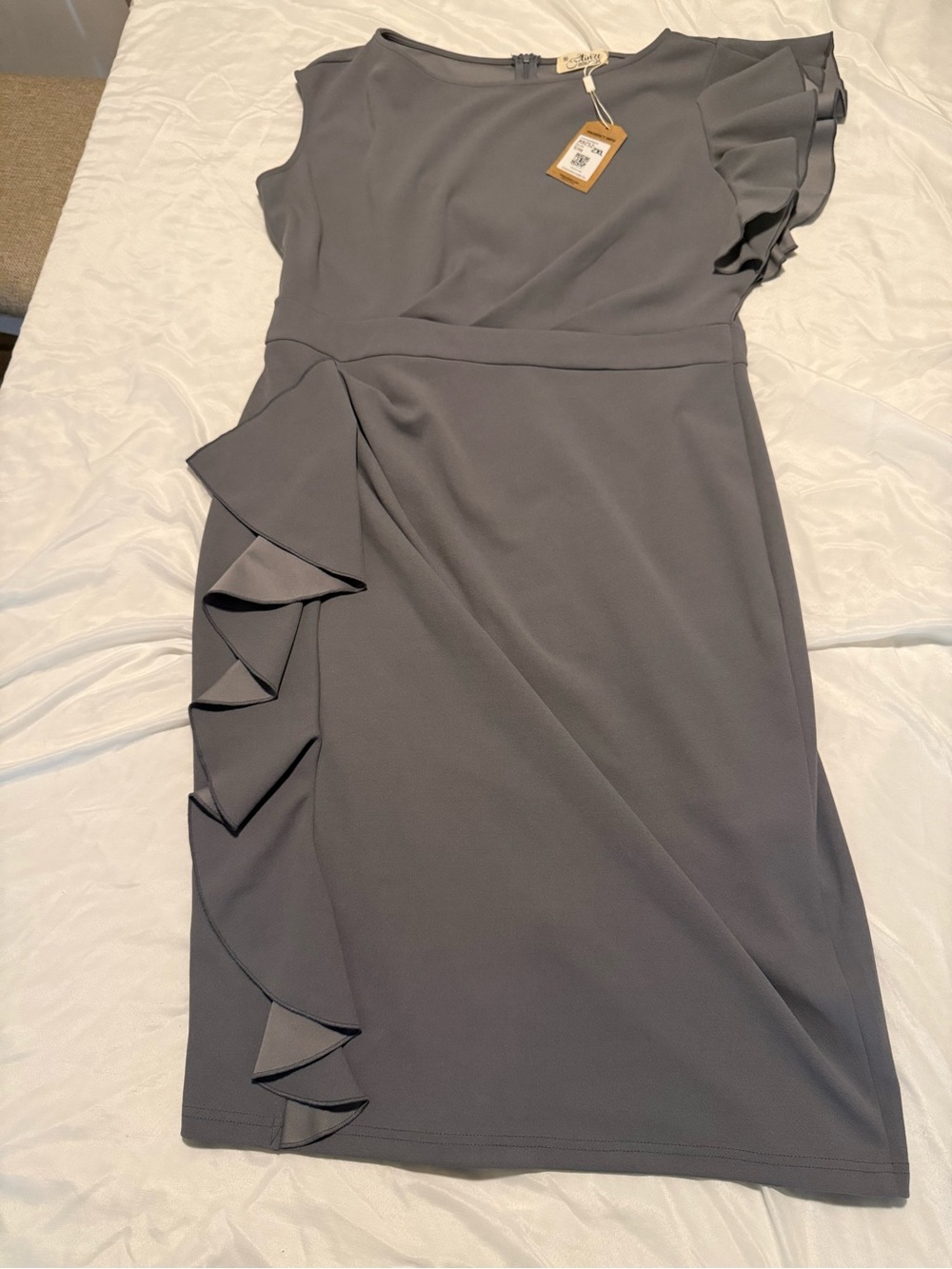 Aisize Vintage Redefined Asymmetrical Ruffle Sheath Dress - Gray Size 2XL NWT